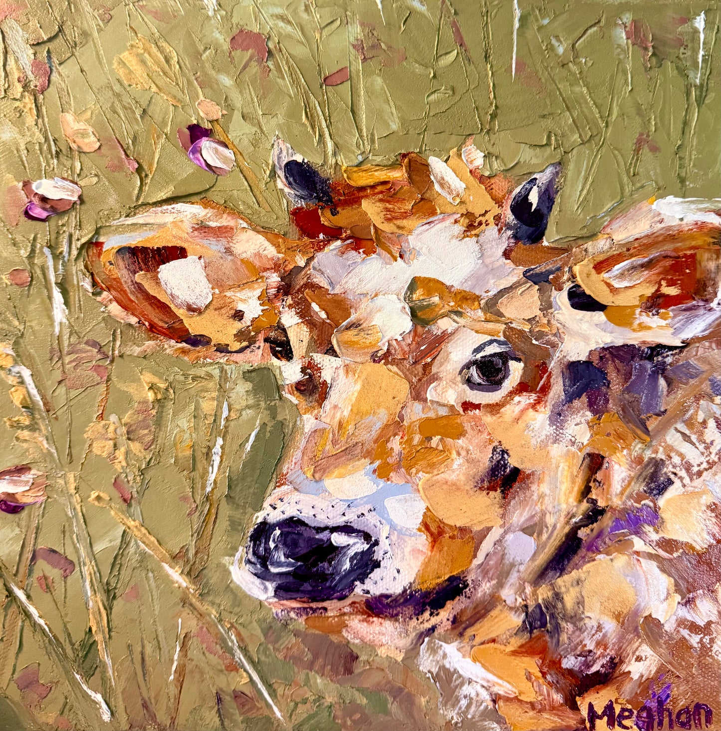 Cow with Wildflowers