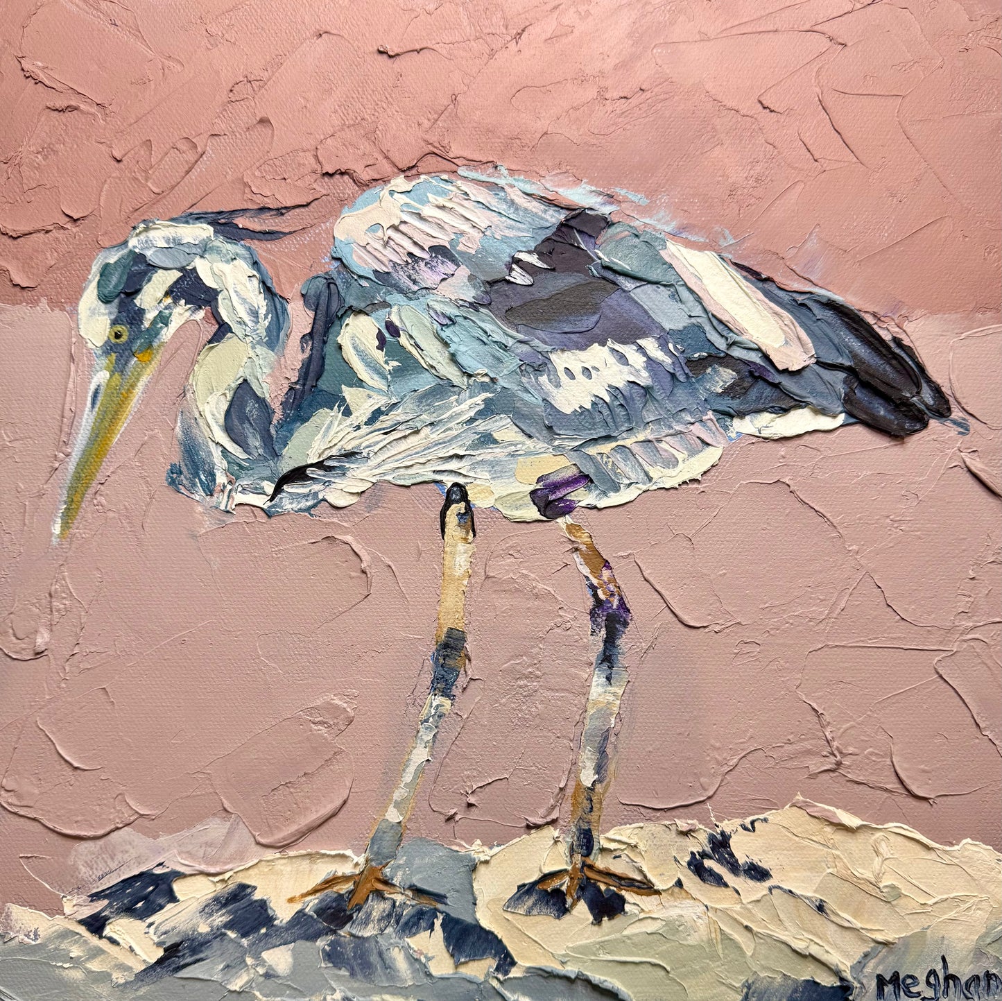 Great Blue Heron with Greyed Rose