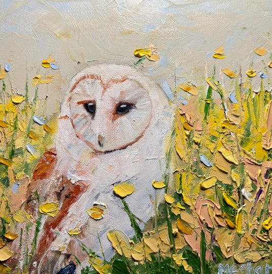 Barn Owl with Wildflowers