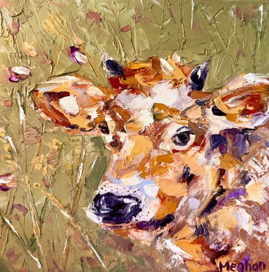 Cow with Wildflowers